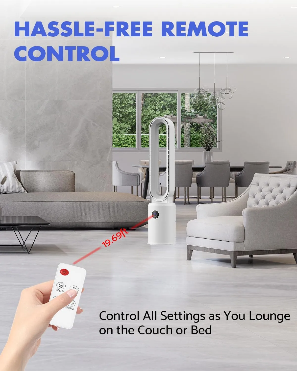 38" Bladeless Fan, Bladeless Tower Fan with Remote, 24 Speeds, 12 Hour Timer, 60Oscillation, Easy to Clean, Quiet Cooling Fan for Home Office Bedroom (Silver)