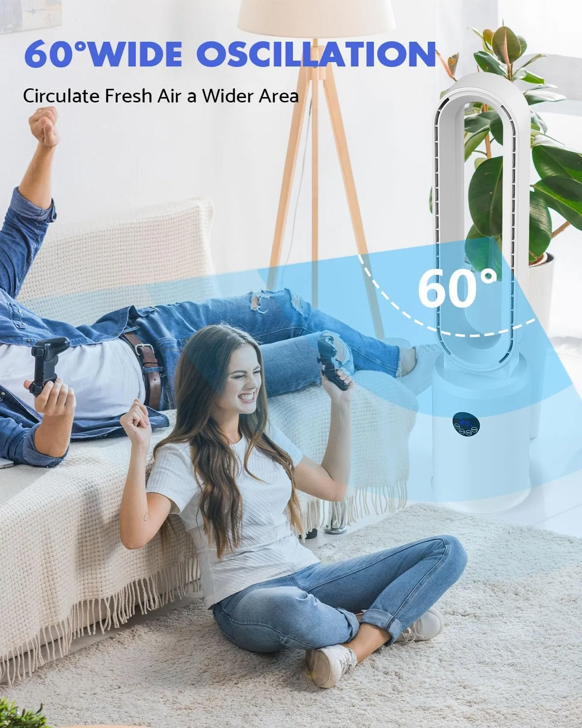 38" Bladeless Fan, Bladeless Tower Fan with Remote, 24 Speeds, 12 Hour Timer, 60Oscillation, Easy to Clean, Quiet Cooling Fan for Home Office Bedroom (Silver)