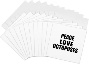 3dRose Greeting Cards - Peace Love and Octopuses - Things that make me happy. Octopus fan gift - 12 Pack - Happiness is Octopus-shaped decorative fan