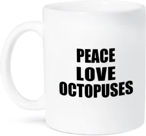3dRose mug_184892_1 Peace Love and Octopuses Things That Make Me Happy Octopus Fan Gift Ceramic Mug, 11-Ounce Octopus-shaped decorative fan