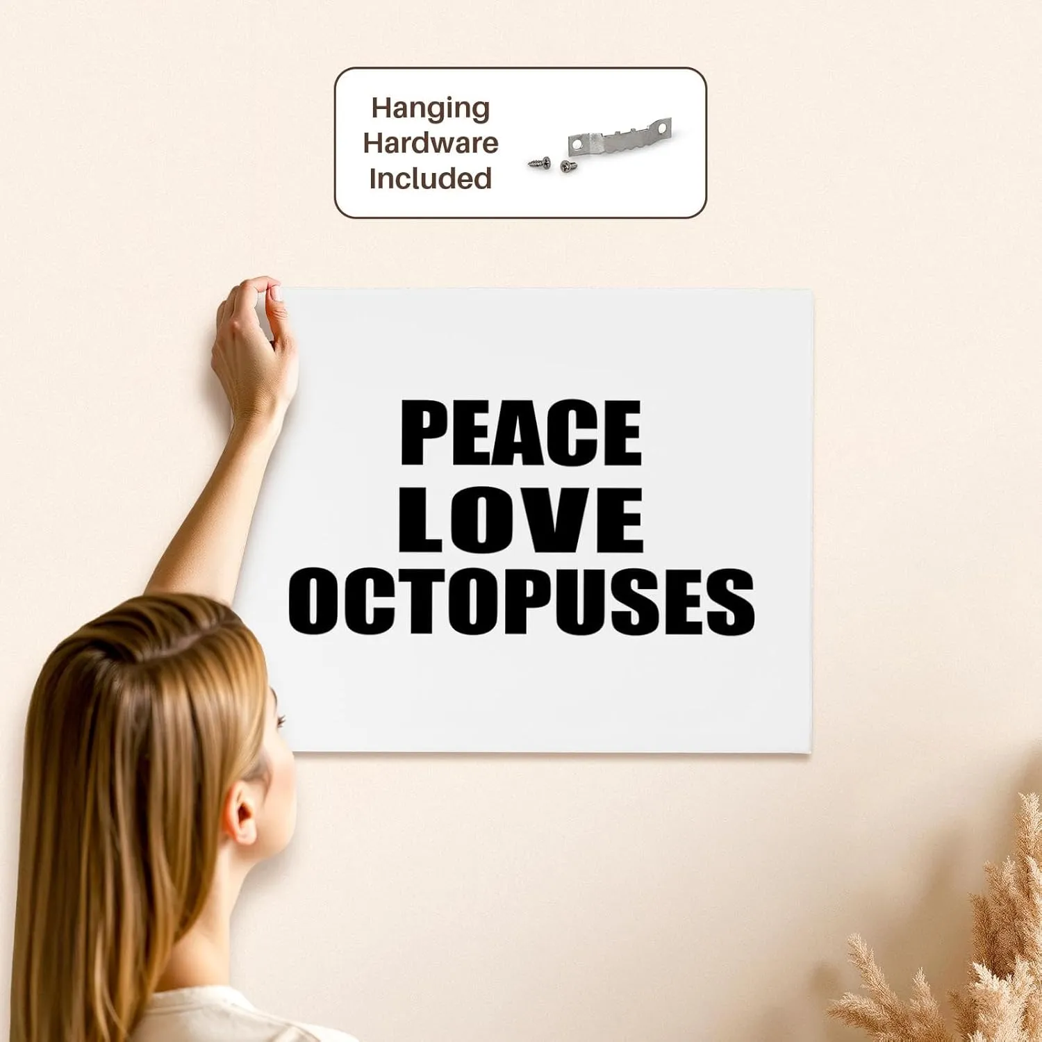 3dRose, Peace Love and Octopuses - Things that make me happy. Octopus fan gift, Museum Grade Canvas Wrap 20x16