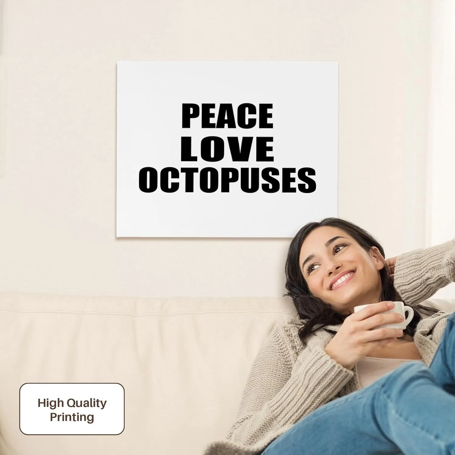 3dRose, Peace Love and Octopuses - Things that make me happy. Octopus fan gift, Museum Grade Canvas Wrap 20x16