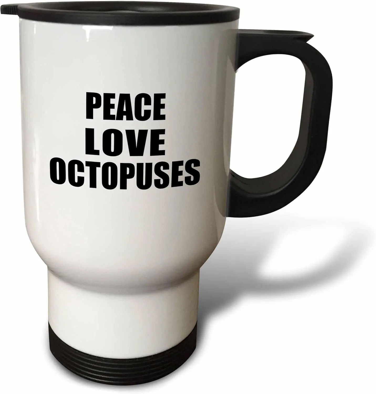 3dRose Peace Love and Octopuses Things That Make Me Happy Octopus Fan Gift Travel Mug, 14-Ounce, Stainless Steel Octopus-shaped decorative fan
