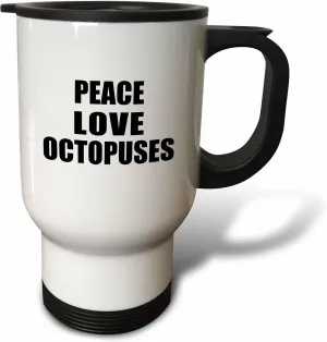 3dRose Peace Love and Octopuses Things That Make Me Happy Octopus Fan Gift Travel Mug, 14-Ounce, Stainless Steel Octopus-shaped decorative fan