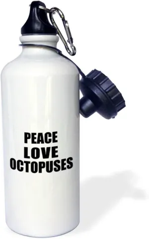 3dRose wb_184892_1 Peace Love And Octopuses - Things That Make Me Happy Octopus Fan Gift Sports Water Bottle, 21Oz, Multicolored Octopus-shaped decorative fan