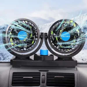 4'' Cigarette Lighter Car Cooling Fan, Electric 12V Car Fans with 360 Rotatable Dual Head, Upgraded Portable Powerful Quiet Automobile Vehicle Fan for Car Truck Van SUV RV Boat Solar-powered car fan for ventilation