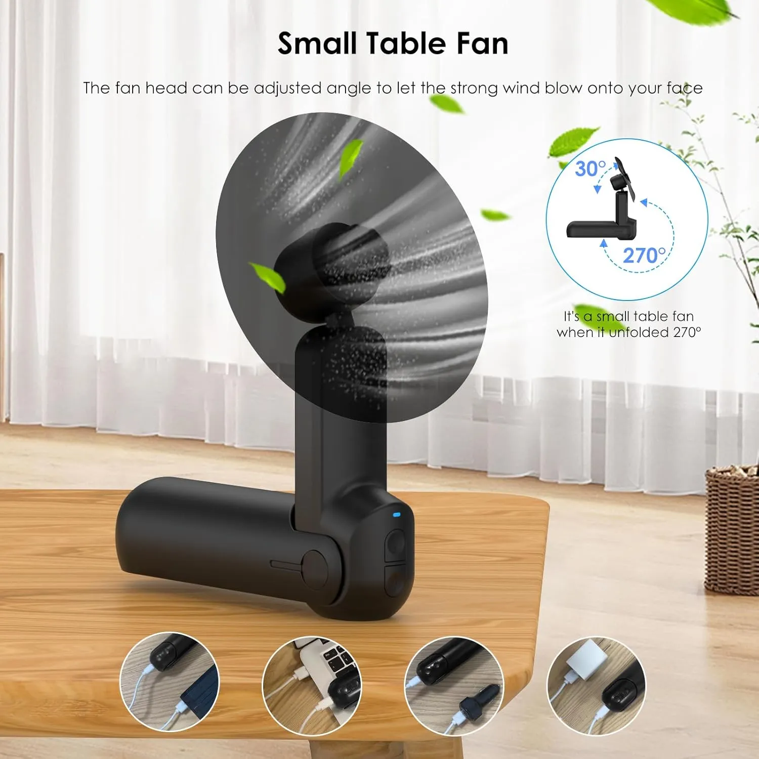 4 IN 1 Portable Mini Handheld Fan,Personal Foldable Pocket Travel Fan,Small Hand Fan for Face Lash,USB Rechargeable,Summer Concerts, Birthday Gifts for Women Men (Black)