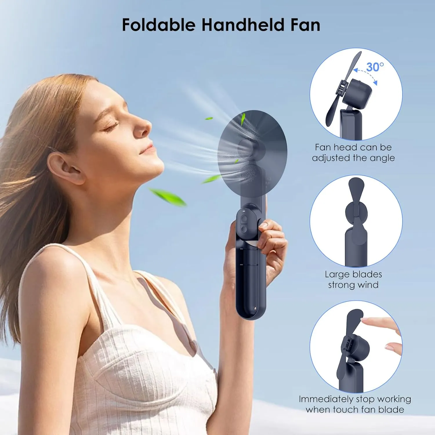4 IN 1 Portable Mini Handheld Fan,Personal Foldable Pocket Travel Fan,Small Hand Fan for Face Lash,USB Rechargeable,Summer Concerts, Birthday Gifts for Women Men (Blue)