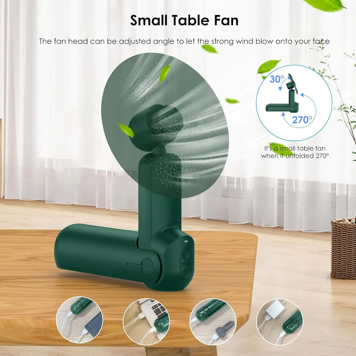 4 IN 1 Portable Mini Handheld Fan,Personal Foldable Pocket Travel Fan,Small Hand Fan for Face Lash,USB Rechargeable,Summer Concerts, Birthday Gifts for Women Mom (Dark Green)