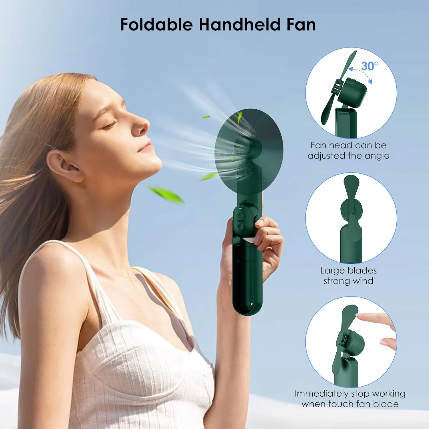 4 IN 1 Portable Mini Handheld Fan,Personal Foldable Pocket Travel Fan,Small Hand Fan for Face Lash,USB Rechargeable,Summer Concerts, Birthday Gifts for Women Mom (Dark Green)