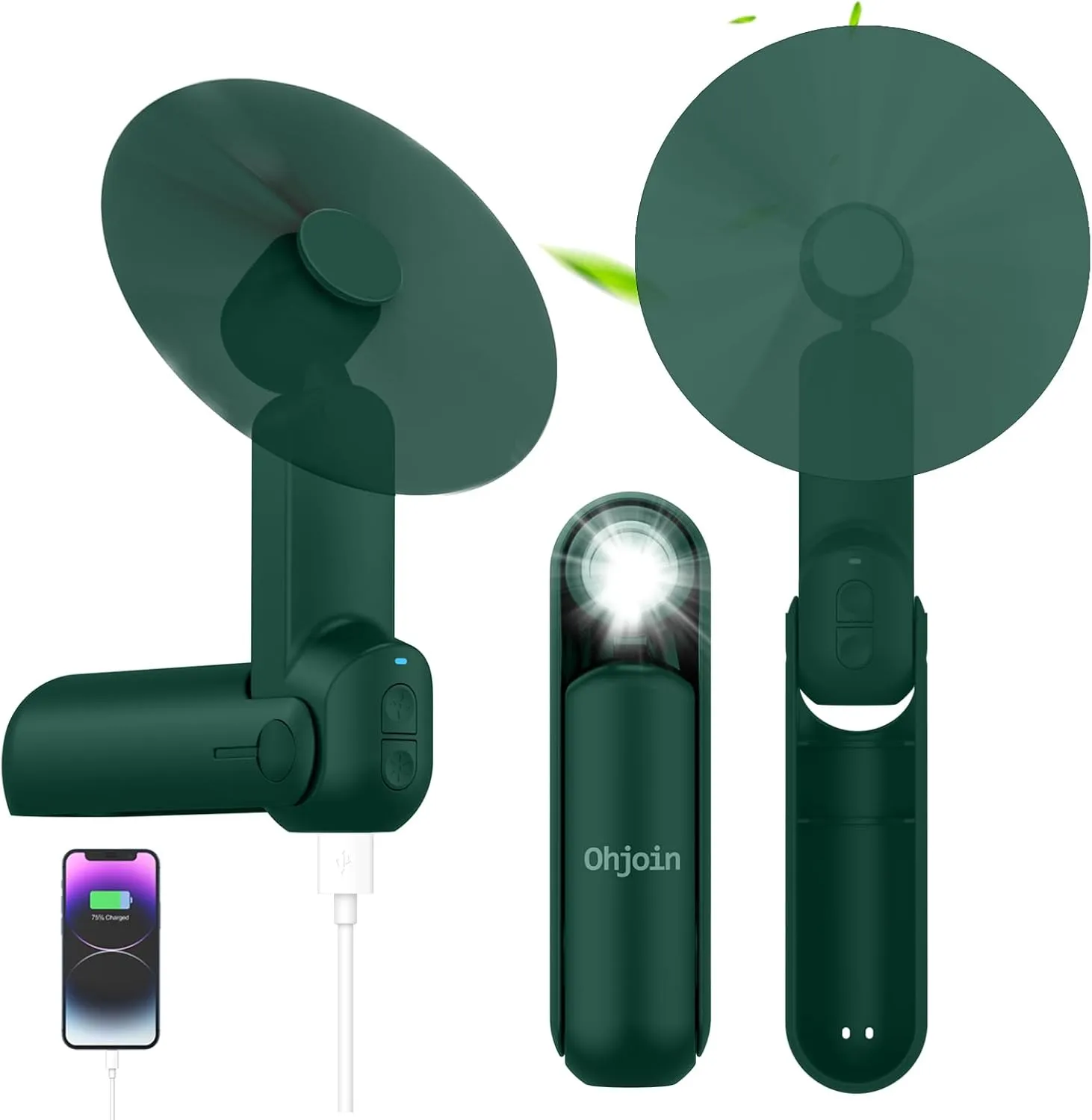 4 IN 1 Portable Mini Handheld Fan,Personal Foldable Pocket Travel Fan,Small Hand Fan for Face Lash,USB Rechargeable,Summer Concerts, Birthday Gifts for Women Mom (Dark Green) Mini handheld fan for personal cooling