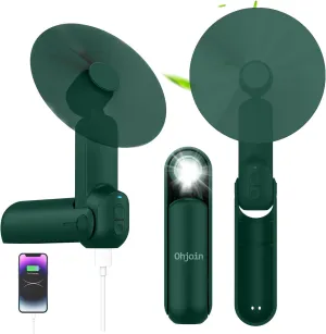 4 IN 1 Portable Mini Handheld Fan,Personal Foldable Pocket Travel Fan,Small Hand Fan for Face Lash,USB Rechargeable,Summer Concerts, Birthday Gifts for Women Mom (Dark Green) Mini handheld fan for personal cooling