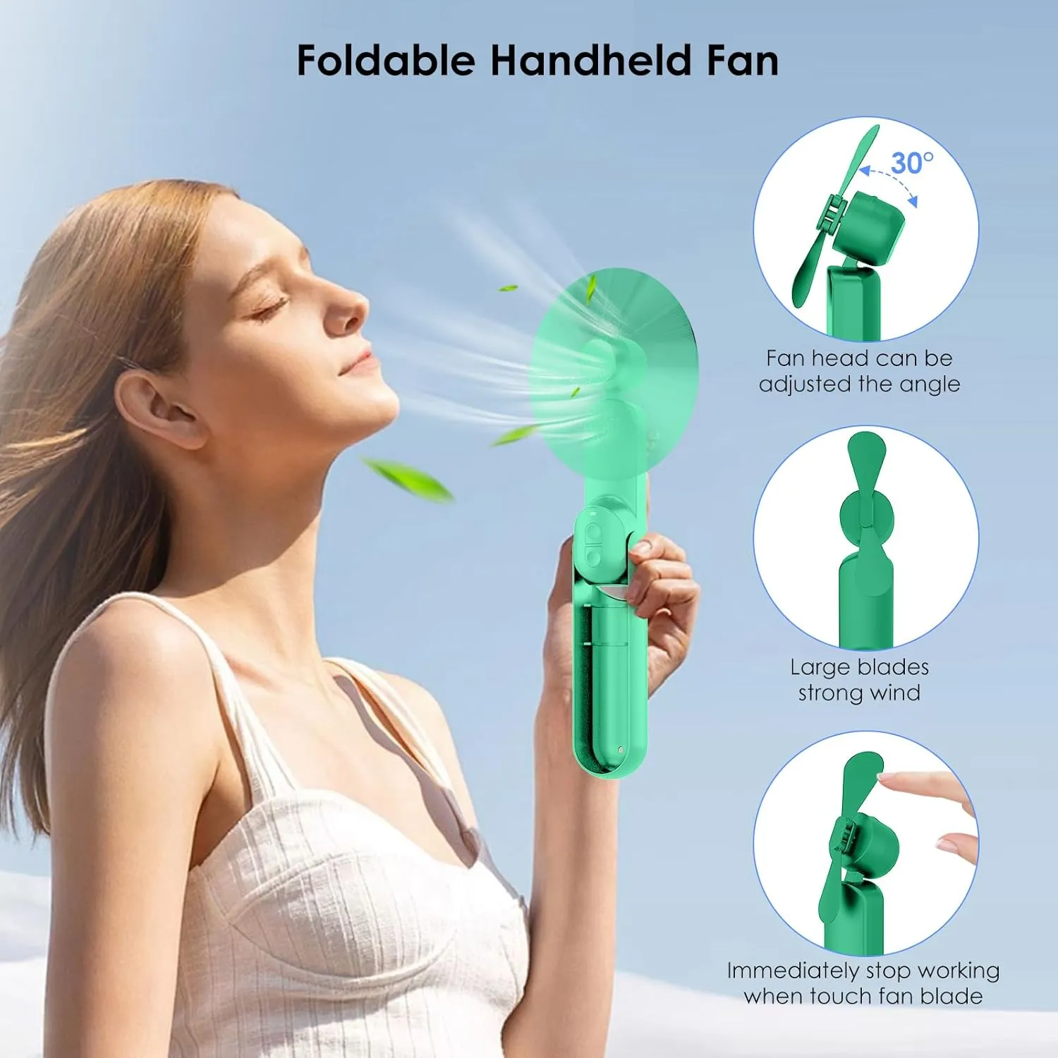4 IN 1 Portable Mini Handheld Fan,Personal Foldable Pocket Travel Fan,Small Hand Fan for Face Lash,USB Rechargeable,Summer Concerts, Birthday Gifts for Women Mom (Green)