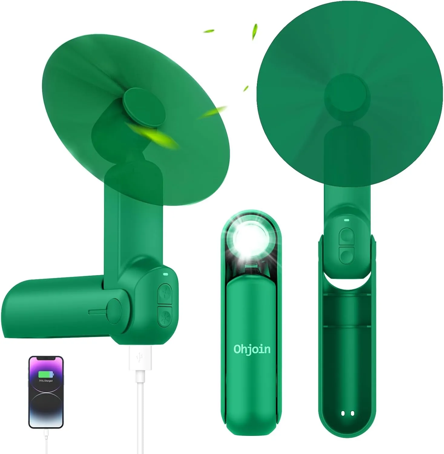 4 IN 1 Portable Mini Handheld Fan,Personal Foldable Pocket Travel Fan,Small Hand Fan for Face Lash,USB Rechargeable,Summer Concerts, Birthday Gifts for Women Mom (Green) Mini handheld fan for personal cooling