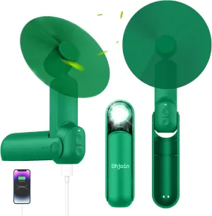 4 IN 1 Portable Mini Handheld Fan,Personal Foldable Pocket Travel Fan,Small Hand Fan for Face Lash,USB Rechargeable,Summer Concerts, Birthday Gifts for Women Mom (Green) Mini handheld fan for personal cooling
