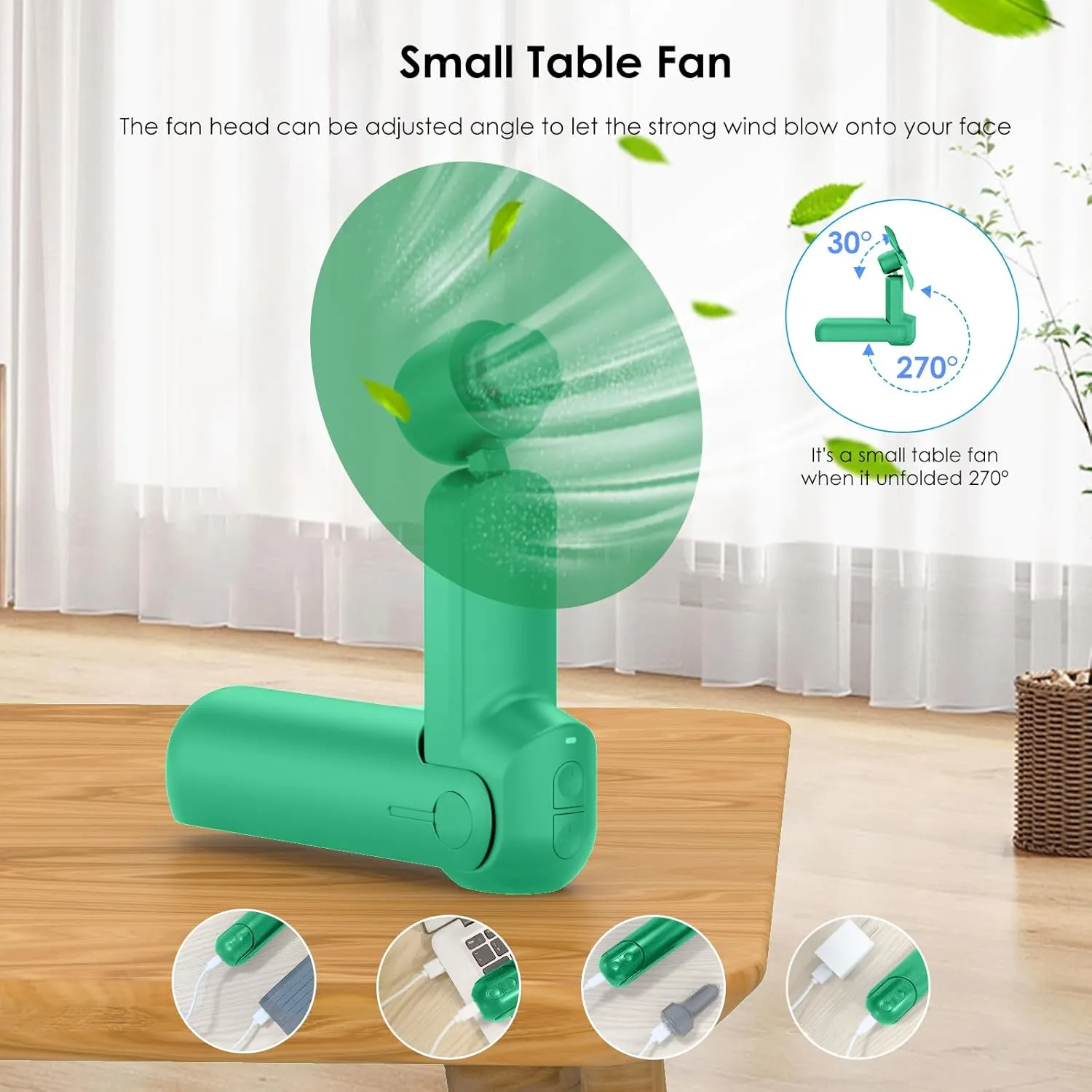4 IN 1 Portable Mini Handheld Fan,Personal Foldable Pocket Travel Fan,Small Hand Fan for Face Lash,USB Rechargeable,Summer Concerts, Birthday Gifts for Women Mom (Green)