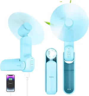 4 IN 1 Portable Mini Handheld Fan,Personal Foldable Pocket Travel Fan,Small Hand Fan for Face Lash,USB Rechargeable,Summer Concerts, Birthday Gifts for Women Mom (Light Blue) Mini handheld fan for personal cooling