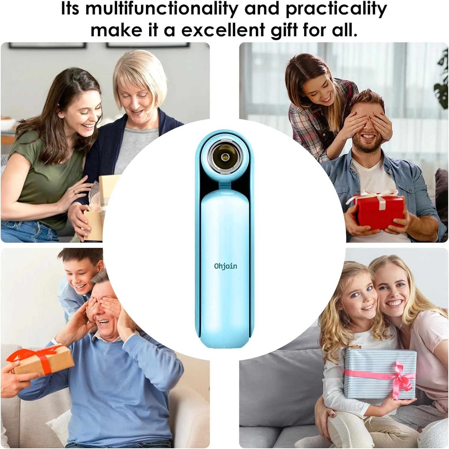 4 IN 1 Portable Mini Handheld Fan,Personal Foldable Pocket Travel Fan,Small Hand Fan for Face Lash,USB Rechargeable,Summer Concerts, Birthday Gifts for Women Mom (Light Blue)