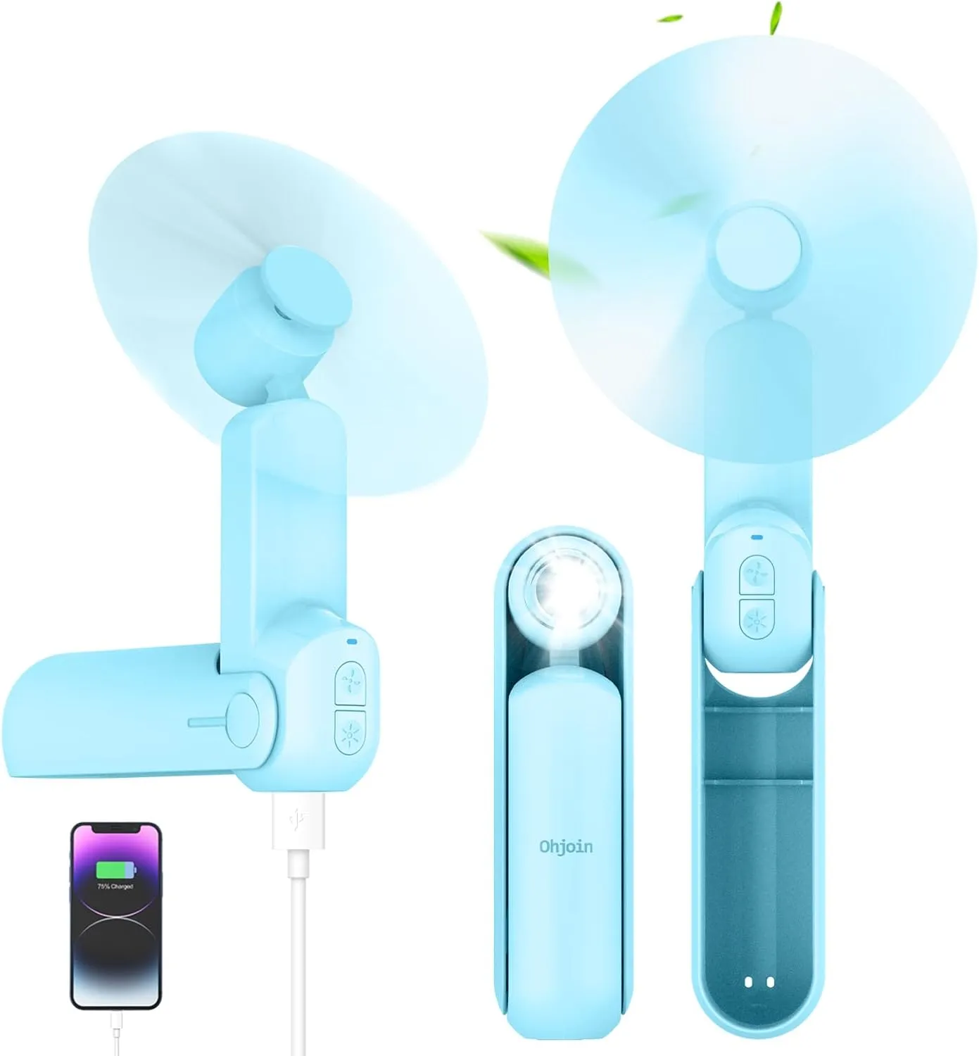 4 IN 1 Portable Mini Handheld Fan,Personal Foldable Pocket Travel Fan,Small Hand Fan for Face Lash,USB Rechargeable,Summer Concerts, Birthday Gifts for Women Mom (Light Blue) Mini handheld fan for personal cooling
