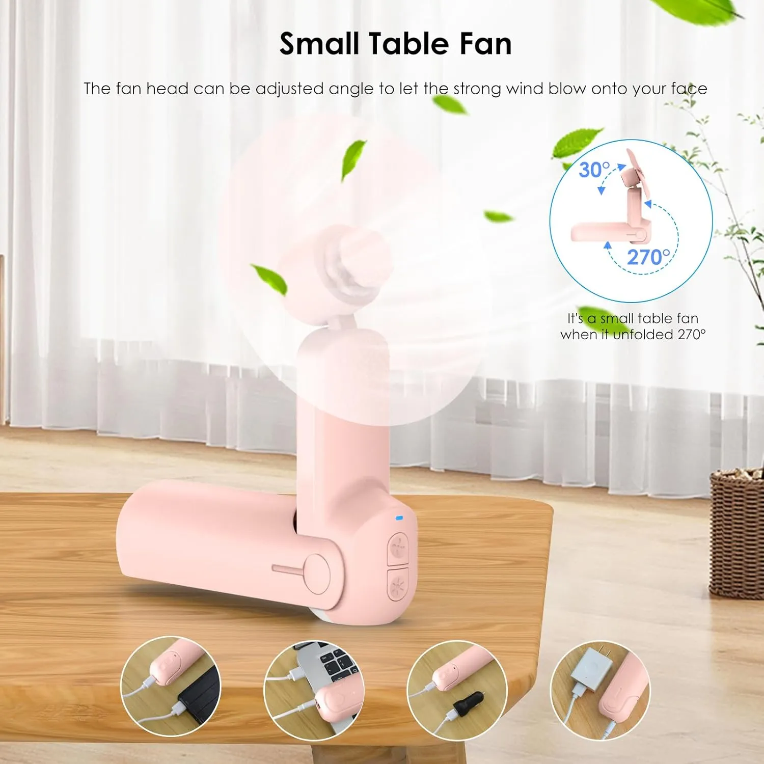 4 IN 1 Portable Mini Handheld Fan,Personal Foldable Pocket Travel Fan,Small Hand Fan for Face Lash,USB Rechargeable,Summer Concerts, Birthday Gifts for Women Mom (Pink)
