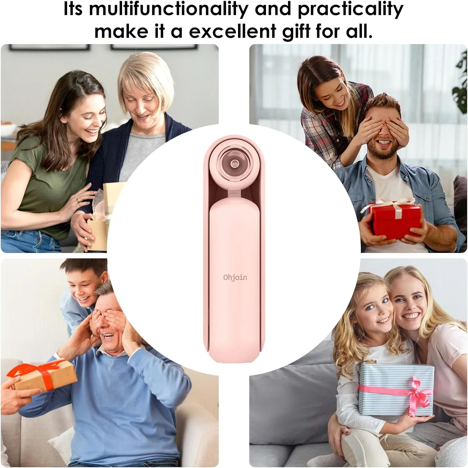 4 IN 1 Portable Mini Handheld Fan,Personal Foldable Pocket Travel Fan,Small Hand Fan for Face Lash,USB Rechargeable,Summer Concerts, Birthday Gifts for Women Mom (Pink)
