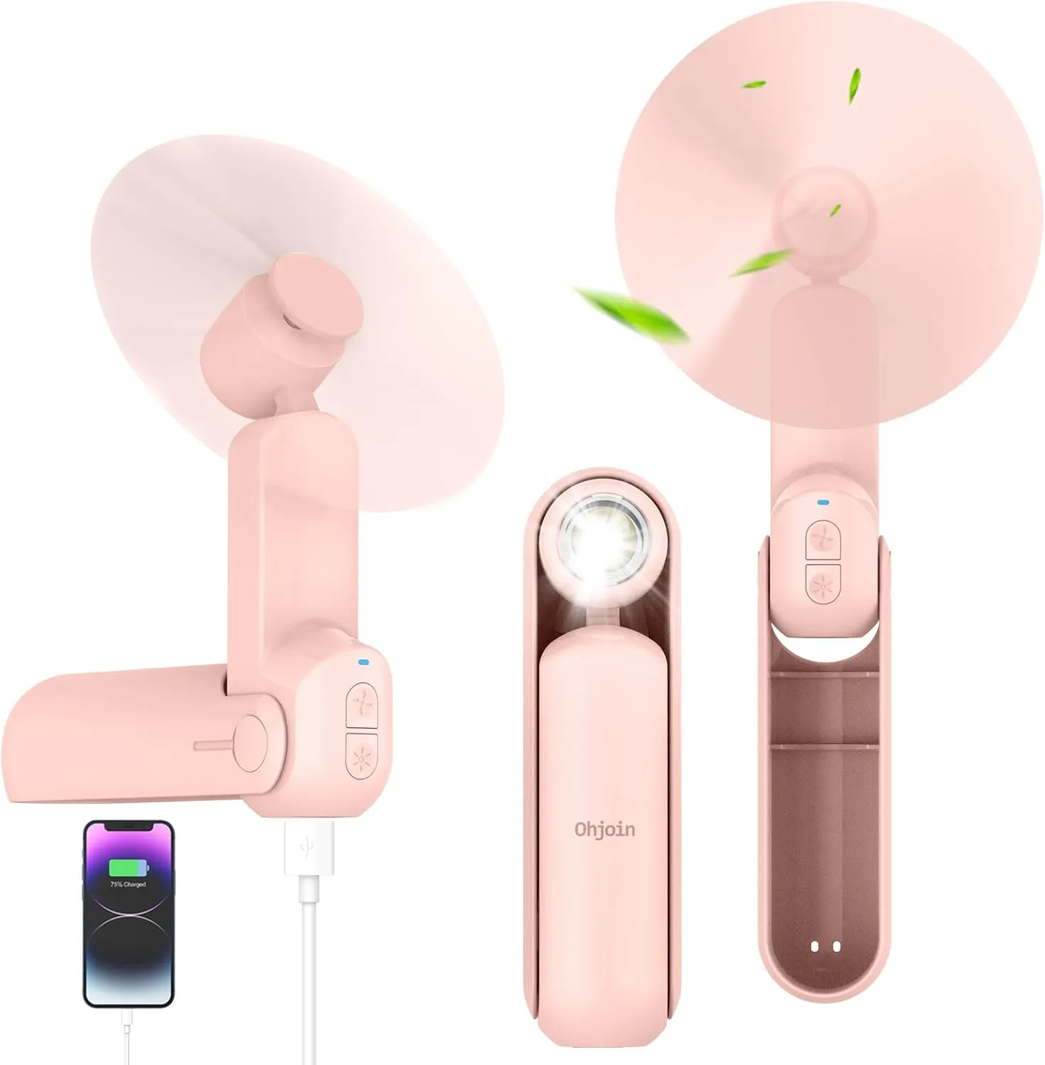 4 IN 1 Portable Mini Handheld Fan,Personal Foldable Pocket Travel Fan,Small Hand Fan for Face Lash,USB Rechargeable,Summer Concerts, Birthday Gifts for Women Mom (Pink) Mini handheld fan for personal cooling