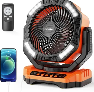 40000mAh Battery Operated Camping Fan, Rechargeable High Velocity Floor Fan, Auto Oscillation Remote Control Timer - Cordless Outdoor Fan for Car Travel RV Camp Garage Patio Hurricane Emergency Battery-powered portable fan
