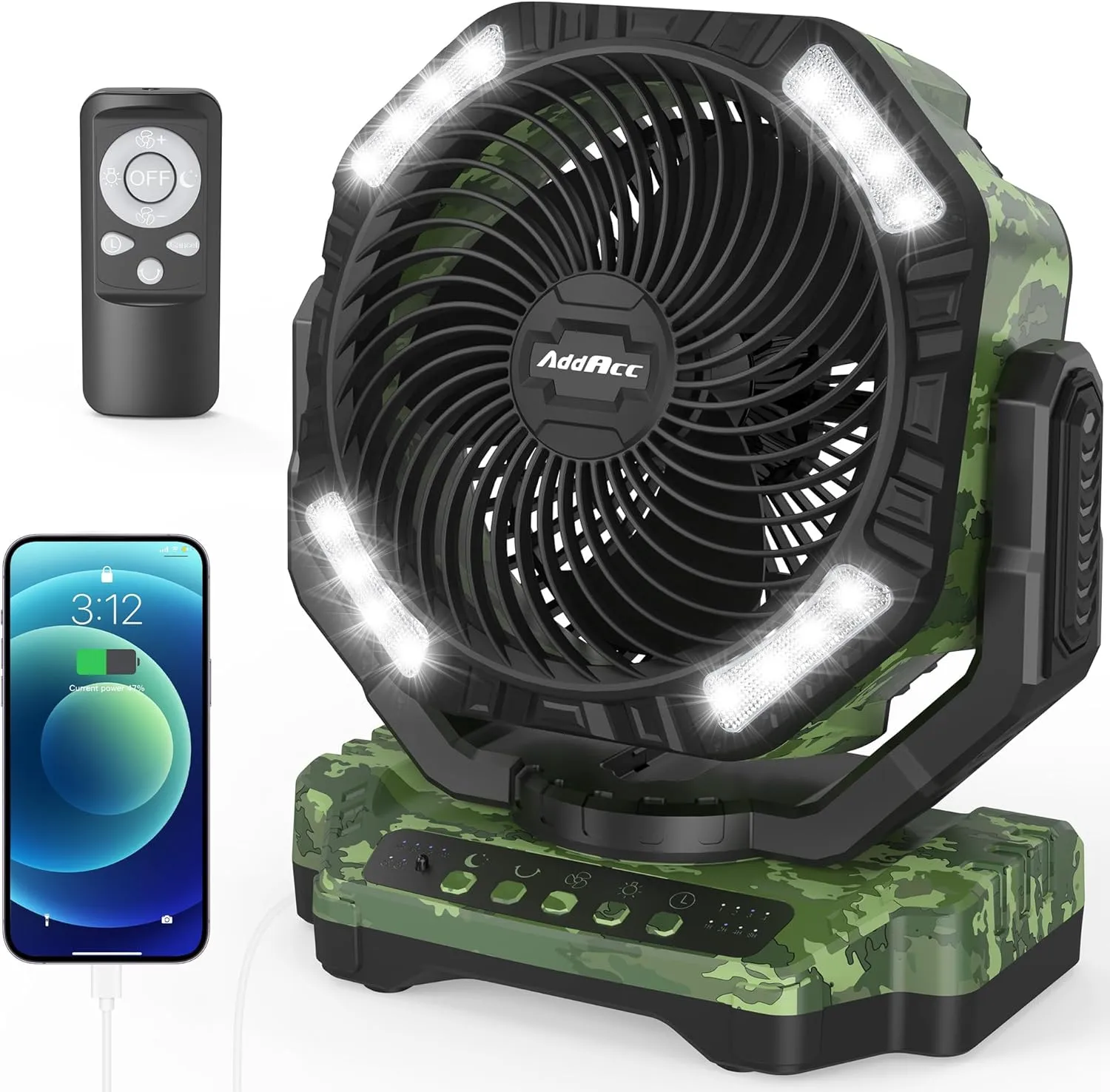 40000mAh Battery Operated Camping Fan, Rechargeable High Velocity Floor Fan, Auto Oscillation Remote Control Timer - Cordless Outdoor Fan for Car Travel RV Camp Garage Patio Hurricane Emergency Battery-powered portable fan