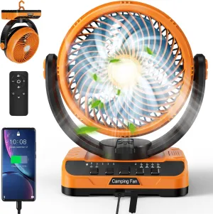 40000mAh Battery Operated Fan Remote & Oscillating, Rechargeable Fan with LED Lantern, Timer, Hanging Hook, USB-C Charging, Battery Powered Table Fan for Home Camping RV Travel Hurricane Emergency 2-in-1 camping light and fan combo