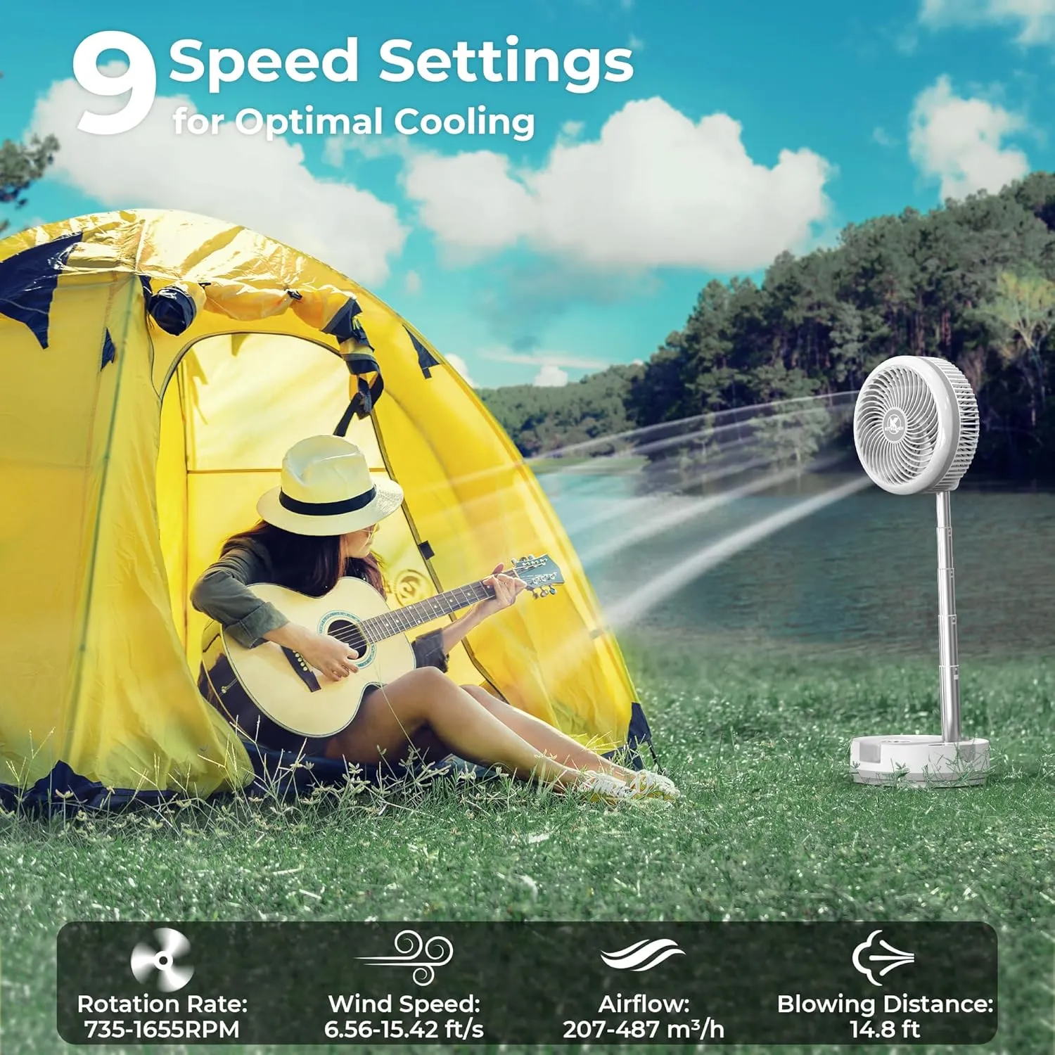 40000mAh Battery Operated Oscillating Table Fan - 106Hrs Rechargeable Camping Fan with Light & Timer, 9 Speeds Portable Travel Fan for Cruise RV Trip, Hurricane Power Outage (10" with Case)