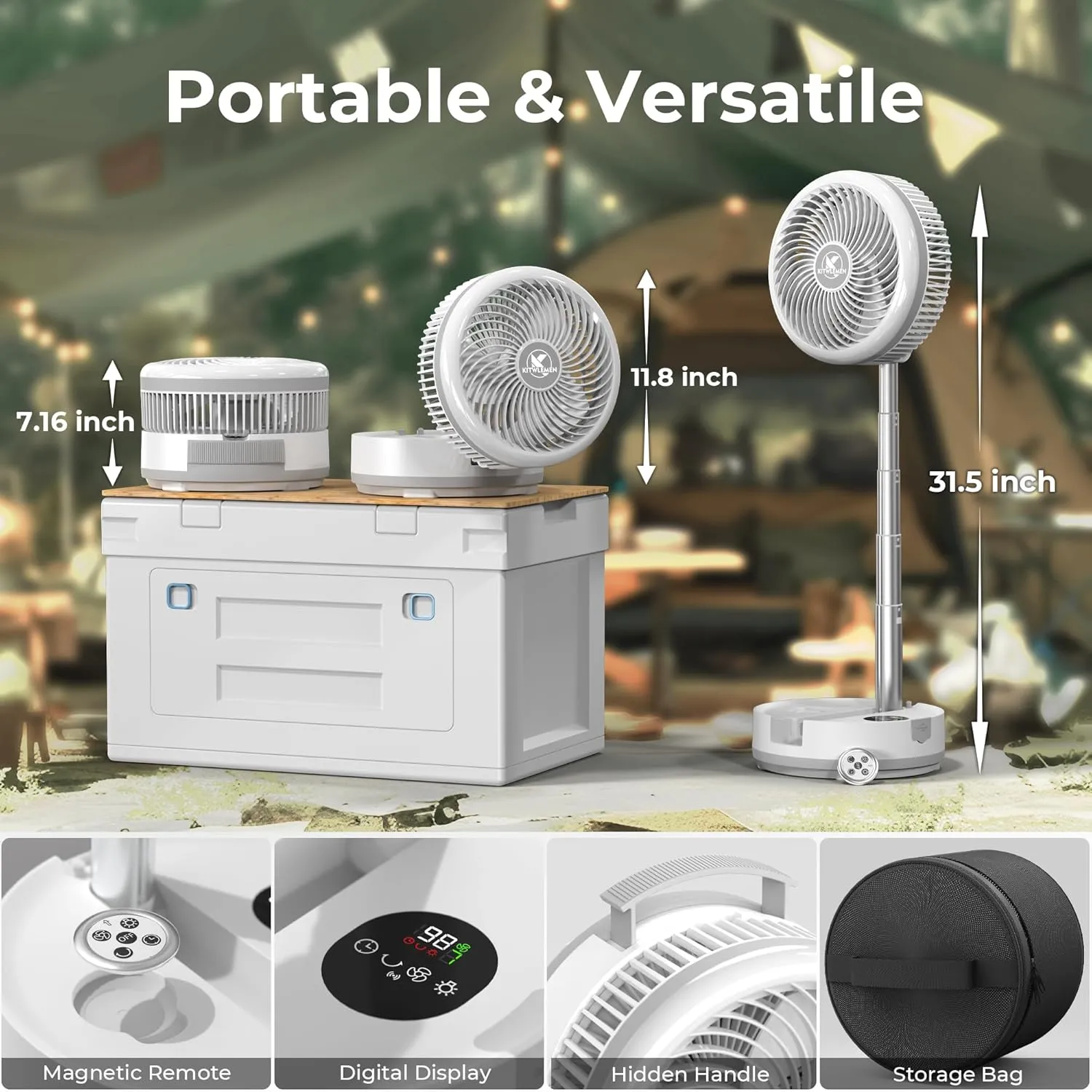 40000mAh Battery Operated Oscillating Table Fan - 106Hrs Rechargeable Camping Fan with Light & Timer, 9 Speeds Portable Travel Fan for Cruise RV Trip, Hurricane Power Outage (10" with Case)
