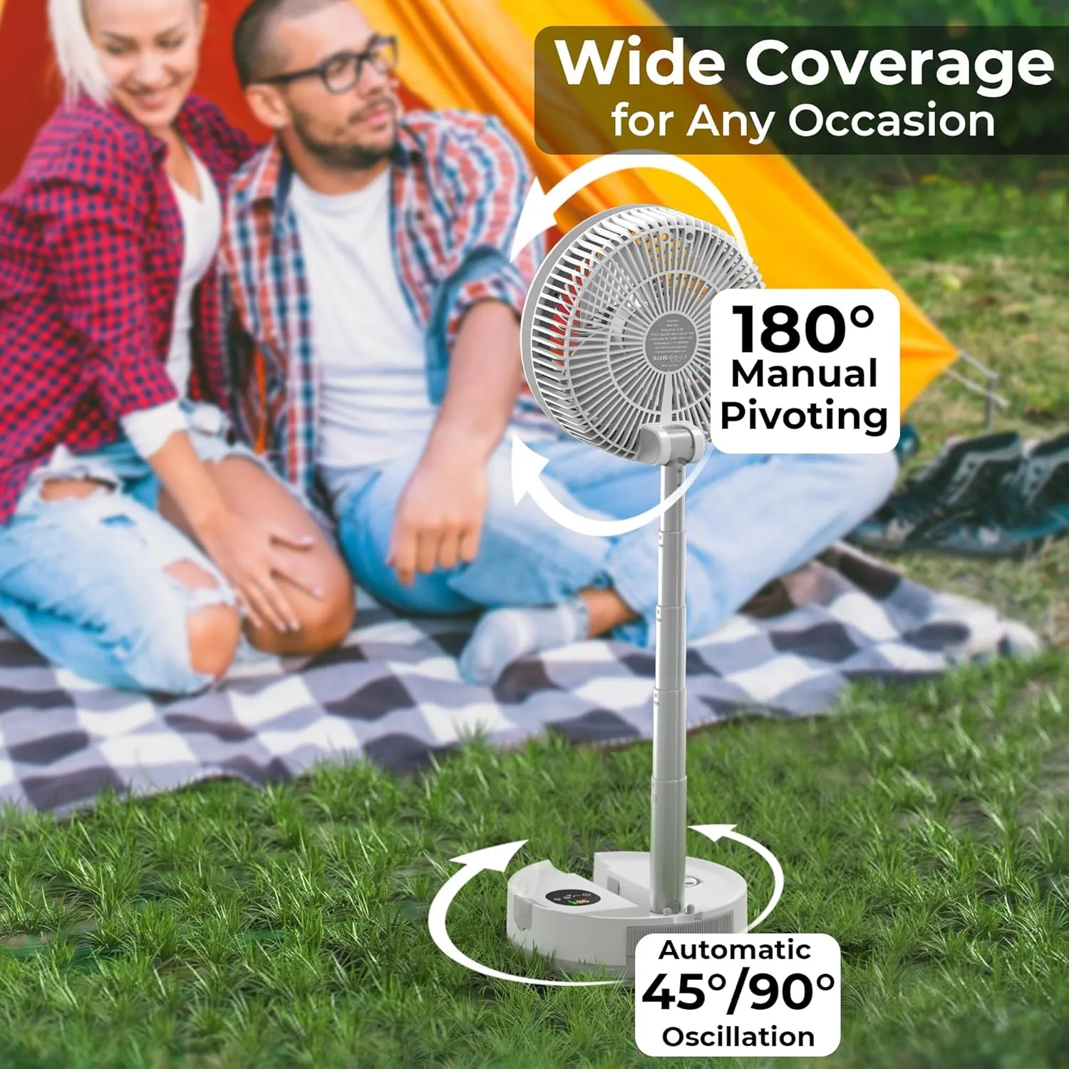 40000mAh Battery Operated Oscillating Table Fan - 106Hrs Rechargeable Camping Fan with Light & Timer, 9 Speeds Portable Travel Fan for Cruise RV Trip, Hurricane Power Outage (10" with Case)