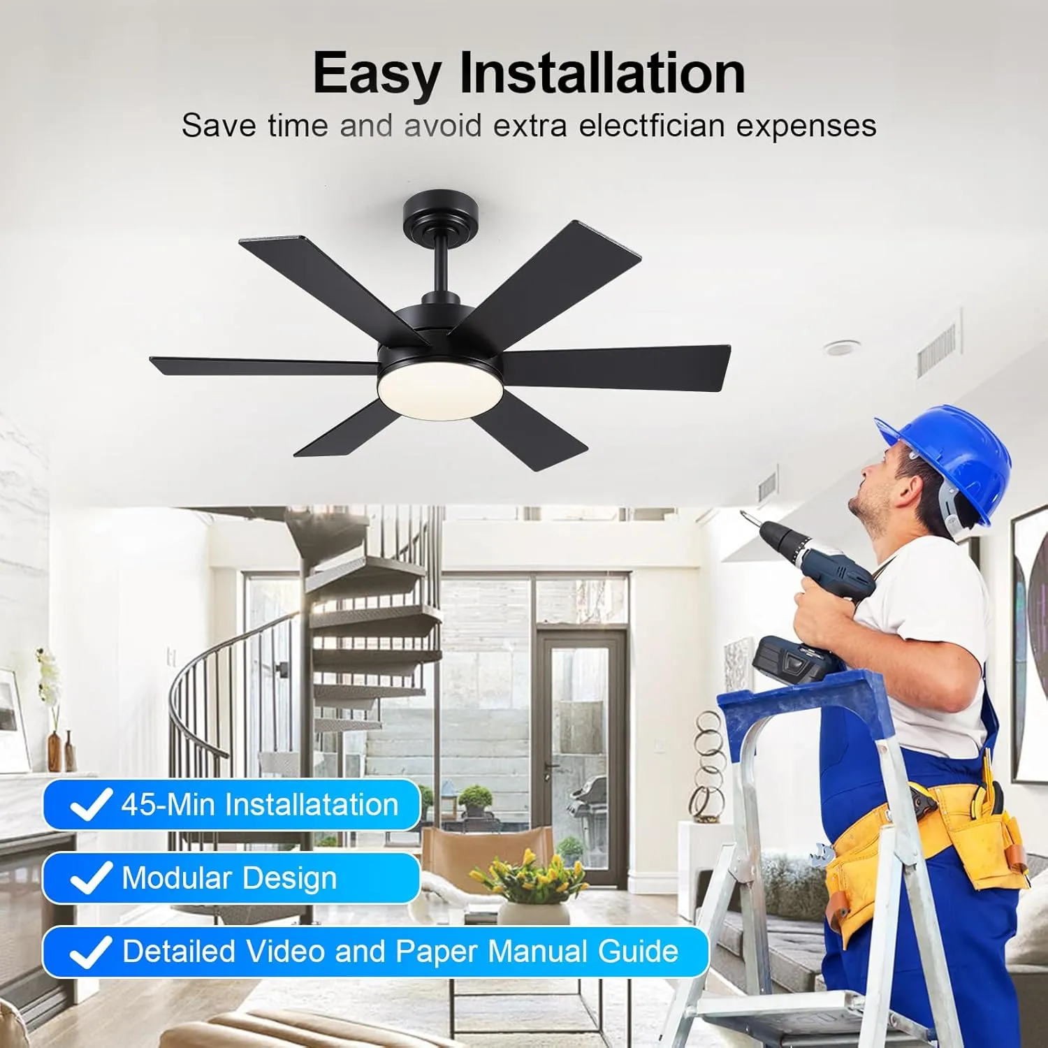 42 inch Ceiling Fans with Lights, Black Ceiling Fan with Remote APP, Dual-Sided Modern/Rustic 6 Blades, Reversible, 3CCT, Sloped Flush Mount Low Profile Ceiling Fan with Lights Bedroom Kitchen Indoor