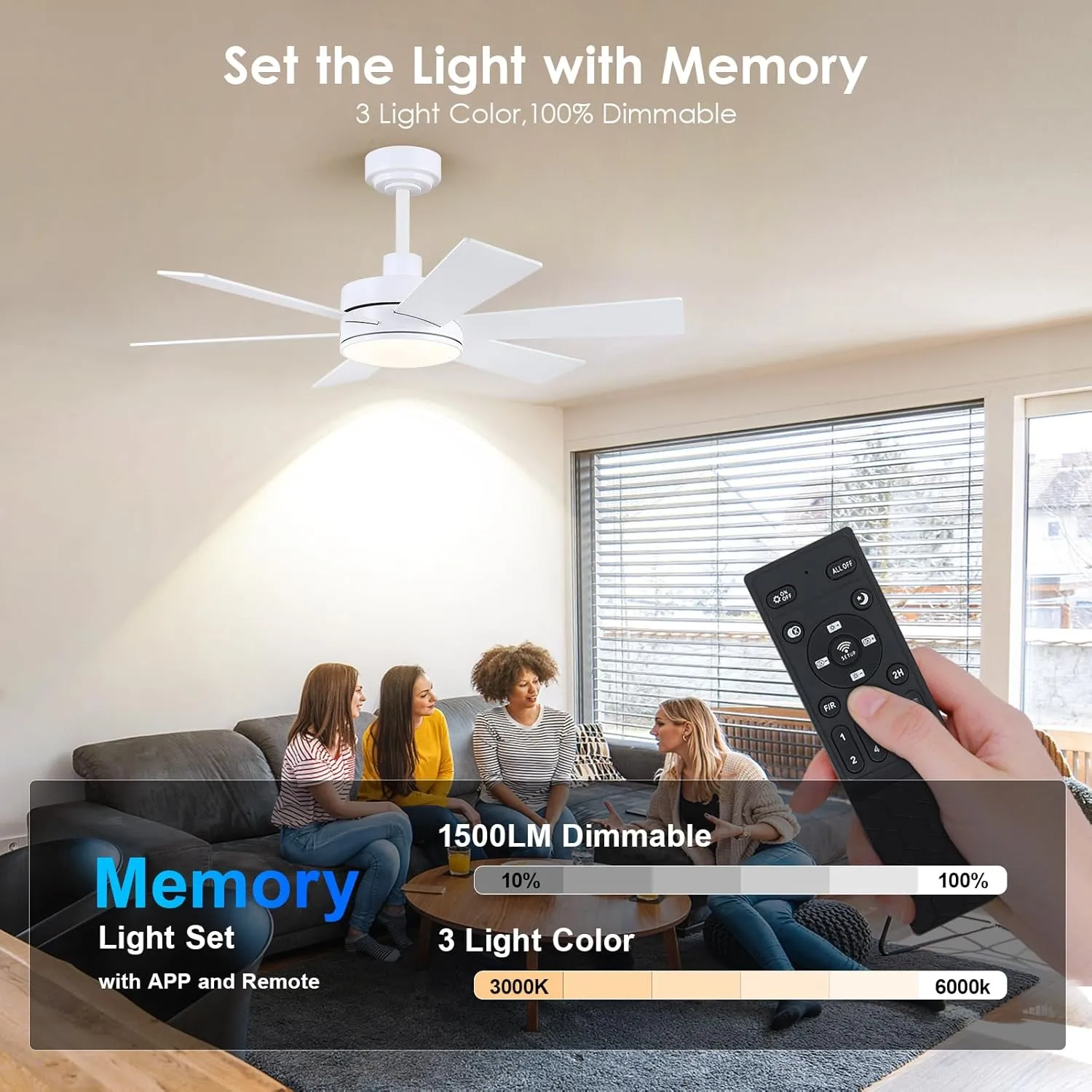 42 inch Ceiling Fans with Lights, Ceiling Fan with Remote APP, Dual-Sided Modern/Rustic 6 Blades, Reversible, 3CCT, Sloped Flush Mount Low Profile Ceiling Fan with Lights Bedroom Kitchen Indoor White