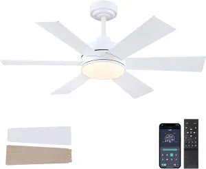 42 inch Ceiling Fans with Lights, Ceiling Fan with Remote APP, Dual-Sided Modern/Rustic 6 Blades, Reversible, 3CCT, Sloped Flush Mount Low Profile Ceiling Fan with Lights Bedroom Kitchen Indoor White App-controlled remote fan for convenience