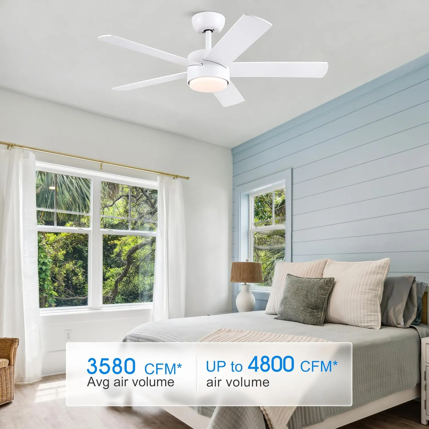 42 inch White Ceiling Fans with Lights and Remote, LED Dimmable 3 CCT Temperatures 6-Speed, Noiseless Modern Ceiling Fan for Bedroom, Living Room, Dining Room, ETL Listed