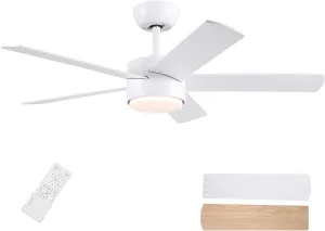 42 inch White Ceiling Fans with Lights and Remote, LED Dimmable 3 CCT Temperatures 6-Speed, Noiseless Modern Ceiling Fan for Bedroom, Living Room, Dining Room, ETL Listed Fan with safety blade design