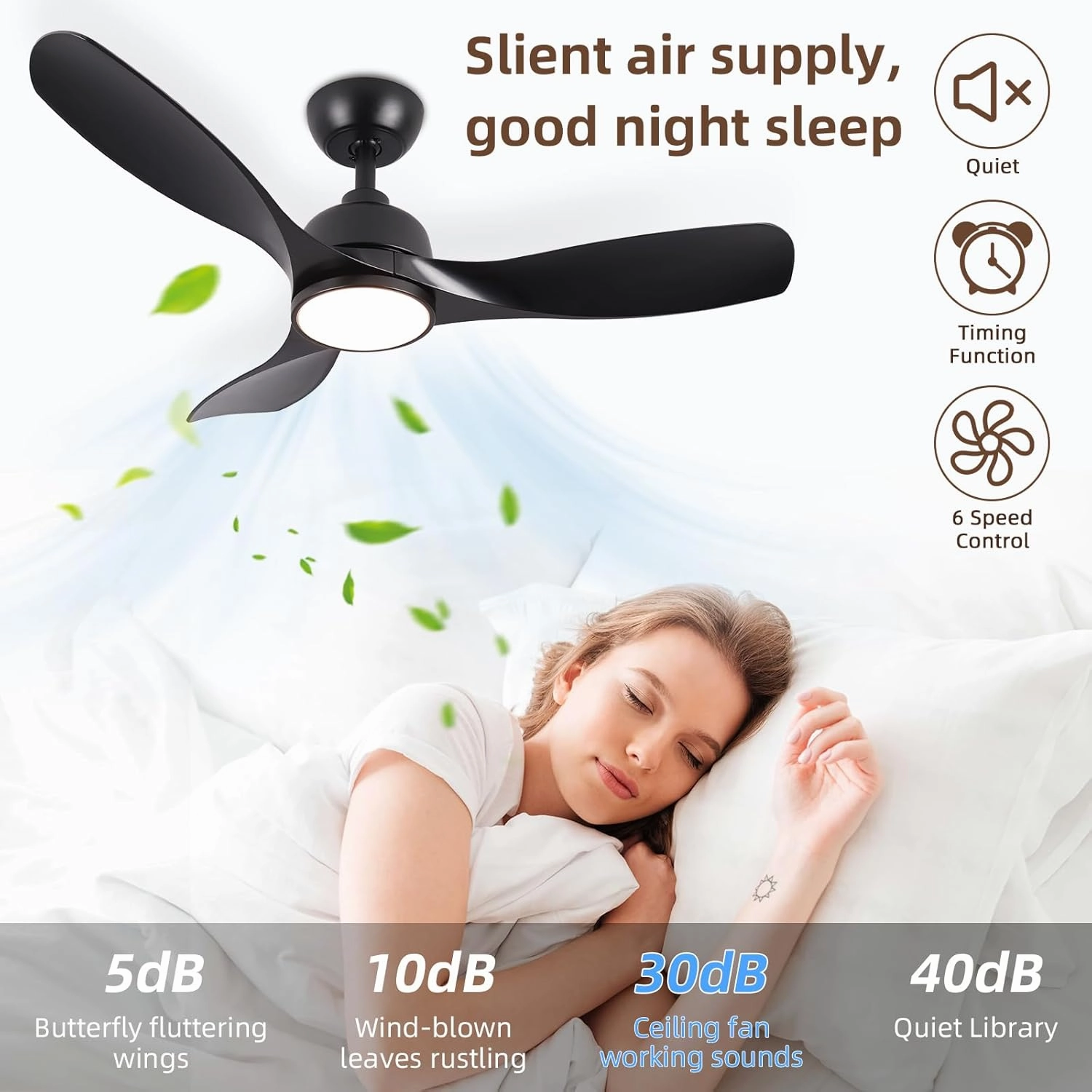 42 Inch Ceiling Fan with Light, Outdoor Ceiling Fans with Reversible Motor, Dimmable, 3-Colors Temperature, 3 ABS Blades, Black Ceiling Fan with Light and Remote for Living Room, Bedroom