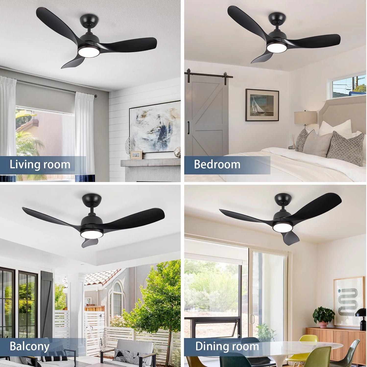 42 Inch Ceiling Fan with Light, Outdoor Ceiling Fans with Reversible Motor, Dimmable, 3-Colors Temperature, 3 ABS Blades, Black Ceiling Fan with Light and Remote for Living Room, Bedroom