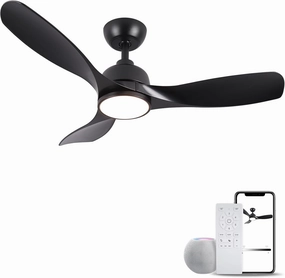 42 Inch Ceiling Fan with Light, Outdoor Ceiling Fans with Reversible Motor, Dimmable, 3-Colors Temperature, 3 ABS Blades, Black Ceiling Fan with Light and Remote for Living Room, Bedroom App-controlled remote fan for convenience