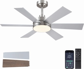 42 inch Ceiling Fans with Lights, Ceiling Fan with Remote APP, Dual-Sided Modern/Rustic 6 Blades, Reversible, 3CCT, Sloped Flush Mount Low Profile Ceiling Fan with Lights Bedroom Kitchen Indoor Nickel App-controlled remote fan for convenience