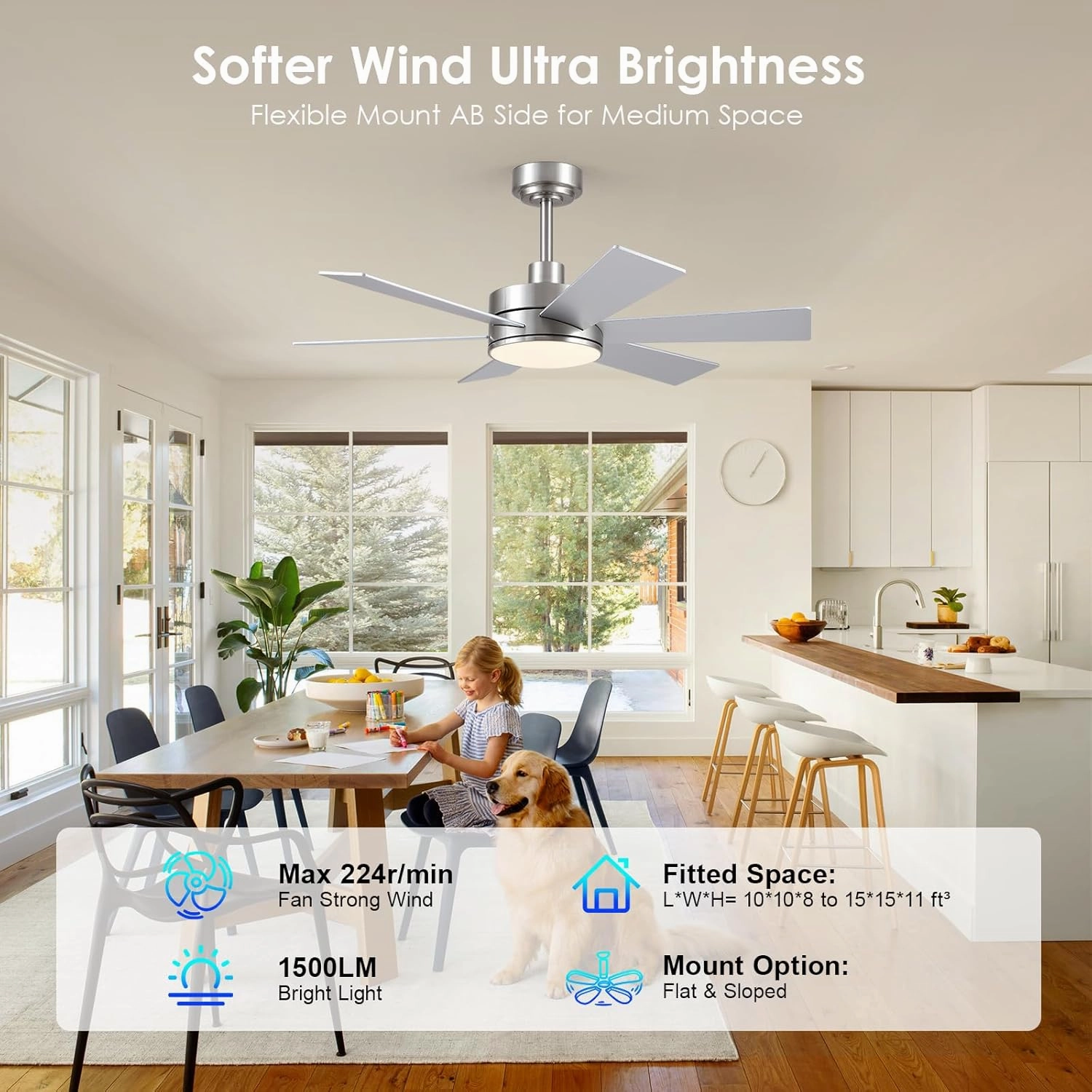 42 inch Ceiling Fans with Lights, Ceiling Fan with Remote APP, Dual-Sided Modern/Rustic 6 Blades, Reversible, 3CCT, Sloped Flush Mount Low Profile Ceiling Fan with Lights Bedroom Kitchen Indoor Nickel