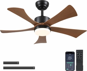 42 inch Ceiling Fans with Lights, Modern Ceiling Fan with Remote Control App, DC Motor Quiet, 3CCT Dimmable Memory, Led Sloped Flat Ceiling Fan with Light for Bedroom Indoor&Outdoor Patio Wood Brown App-controlled remote fan for convenience