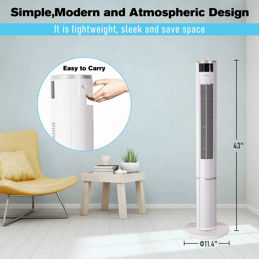 43" Oscillating Tower Fan Bladeless with Remote Control with 3 Modes & 3 Speeds Settings Ideal for Home Bedroom Office