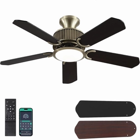 44 Inch Low Profile Ceiling Fans with Lights and APP&Remote Control,Farmhouse Flush Mount Ceiling Fan for Indoor/Outdoor,3 Colors Dimmable,5 Reversible Double-Sided Blades(Bronze) App-controlled remote fan for convenience
