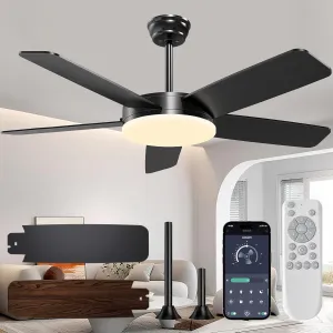 45 Inch Ceiling Fans with Lights, Indoor Ceiling Fan with Light and Remote/APP Control - LED Dimmable Reversible Ceiling Fan for Bedroom, Living Room, Dining Room App-controlled remote fan for convenience