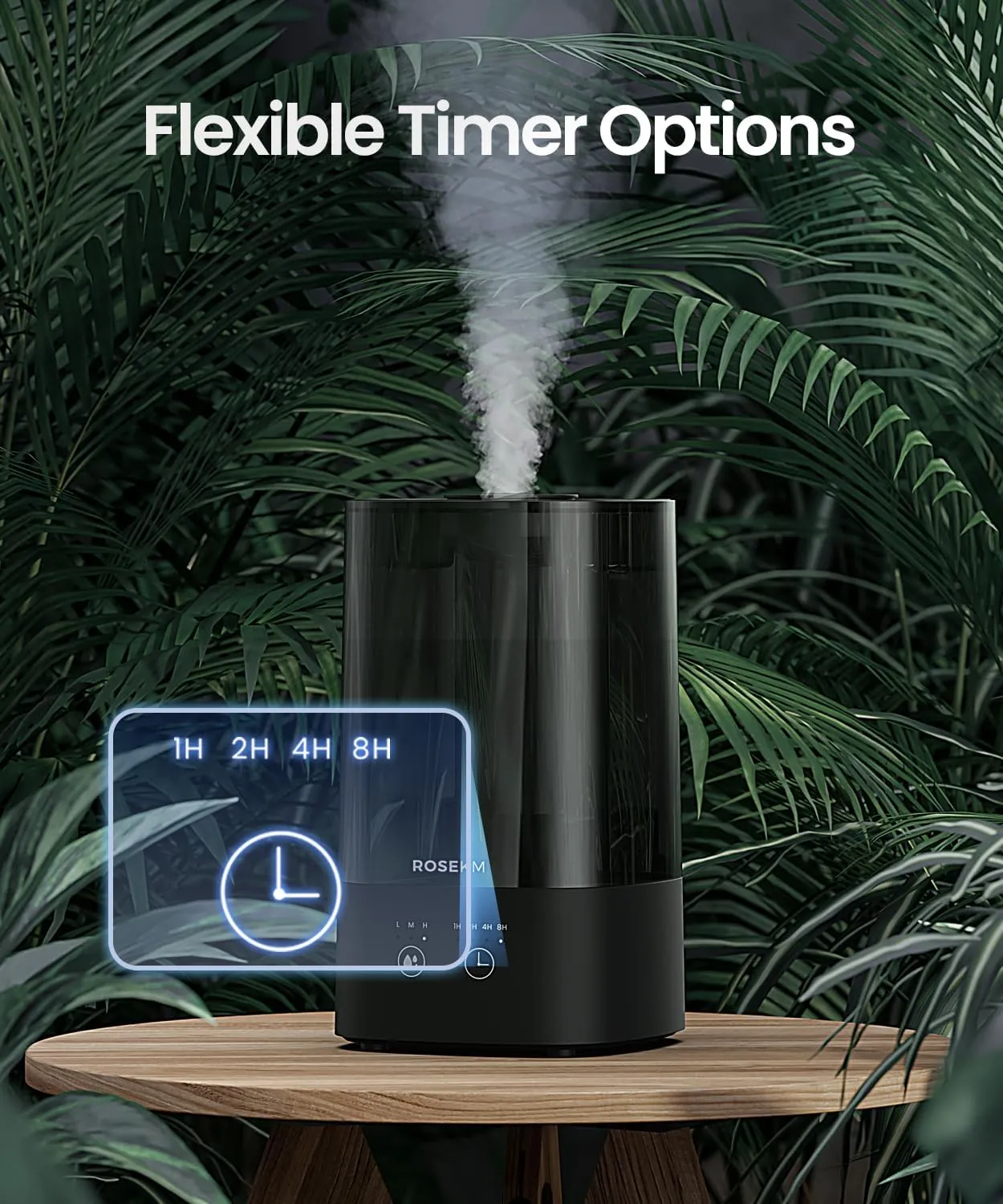 4.5L Humidifiers for Bedroom, Humidifiers for Home Large Room, Cool Mist Humidfiers for Baby and Plant with Timer, Adjustable Mist Level, 360 Nozzle, Auto Shut-Off, Black