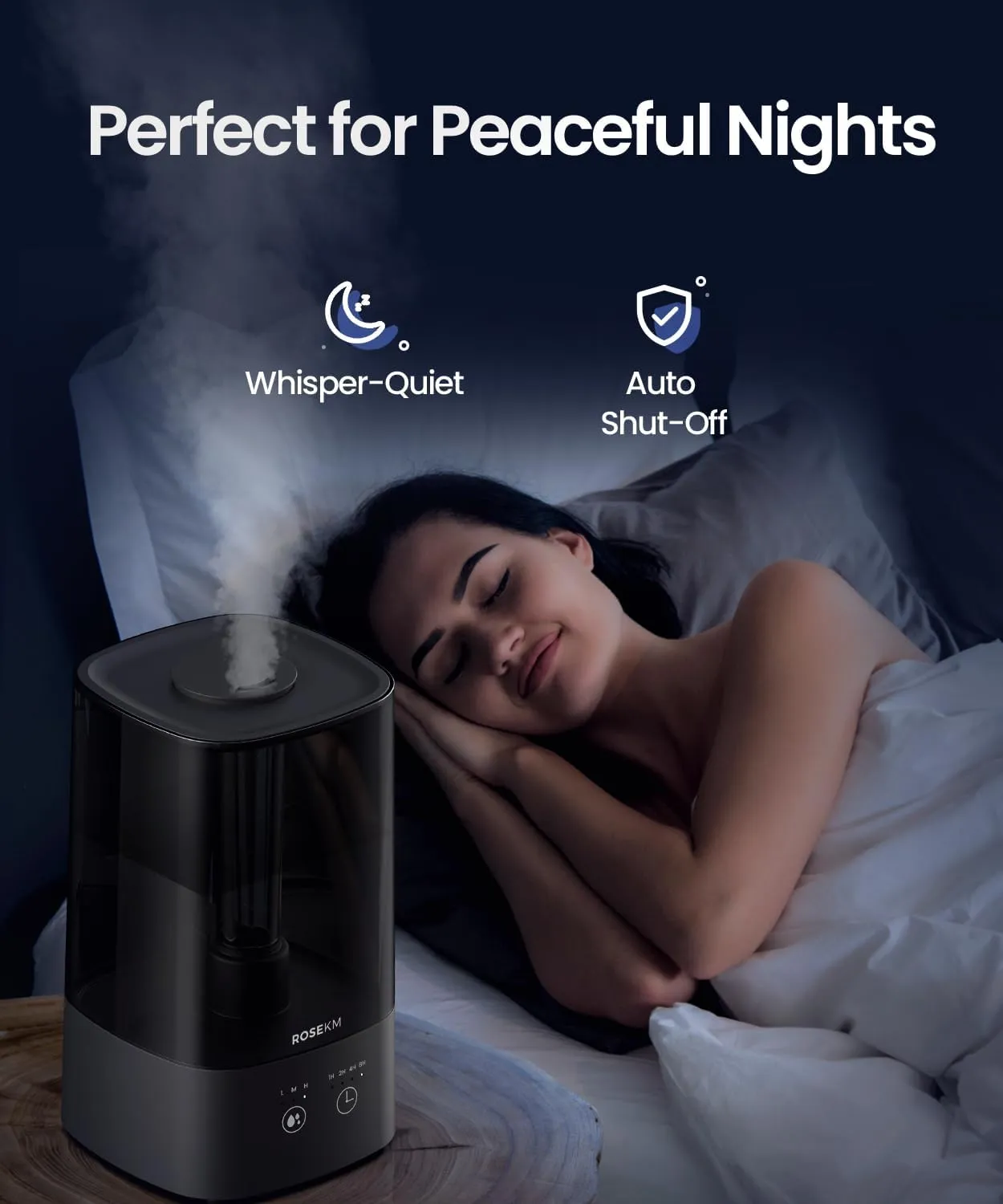 4.5L Humidifiers for Bedroom, Humidifiers for Home Large Room, Cool Mist Humidfiers for Baby and Plant with Timer, Adjustable Mist Level, 360 Nozzle, Auto Shut-Off, Black
