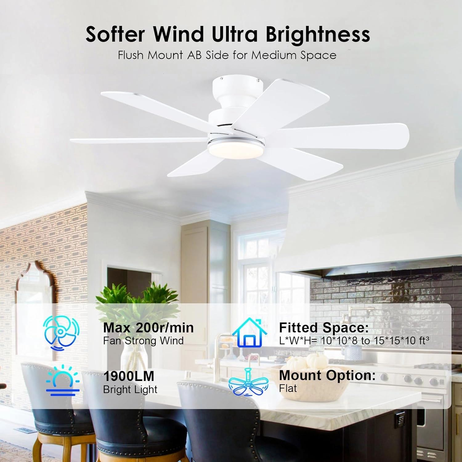46 inch Ceiling Fans with Lights, Ceiling Fan with Remote APP, Dual-Sided Modern/Rustic 6 Blades, Reversible, 3CCT, Flush Mount Low Profile Ceiling Fan with Lights Bedroom Kitchen Indoor White