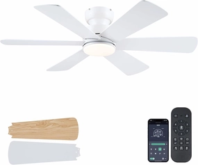 46 inch Ceiling Fans with Lights, Ceiling Fan with Remote APP, Dual-Sided Modern/Rustic 6 Blades, Reversible, 3CCT, Flush Mount Low Profile Ceiling Fan with Lights Bedroom Kitchen Indoor White App-controlled remote fan for convenience